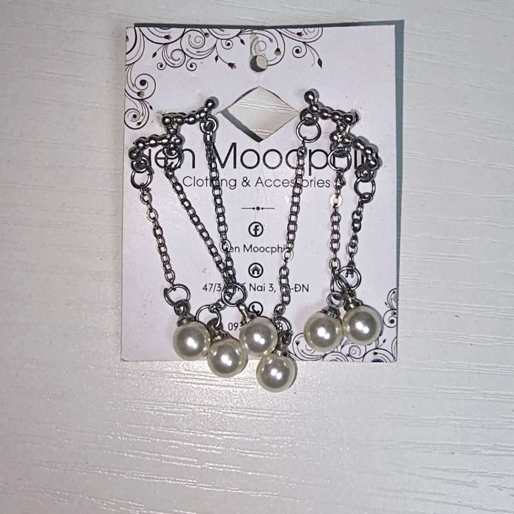 Elegant Silver Pearl‎ Drop Earrings